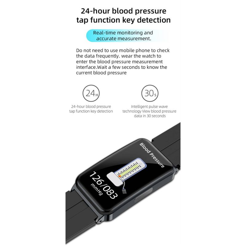 EP01 Smartwatch met Bloedglucosemeter, ECG, PPG & HRV. Hartslag, Temp. Monitor, Waterdicht Fitness Tracker Gezondheidsband