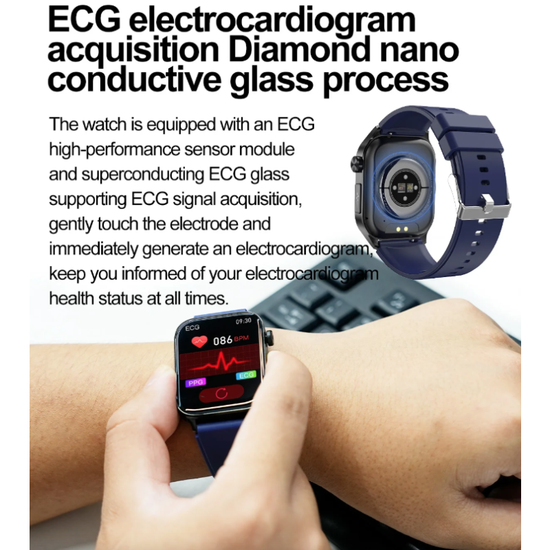 E580 Bloedglucose Smartwatch: ECG, Hartslag, Bloeddruk, IP68. Jouw Gezondheidsbewaker & Welzijn!