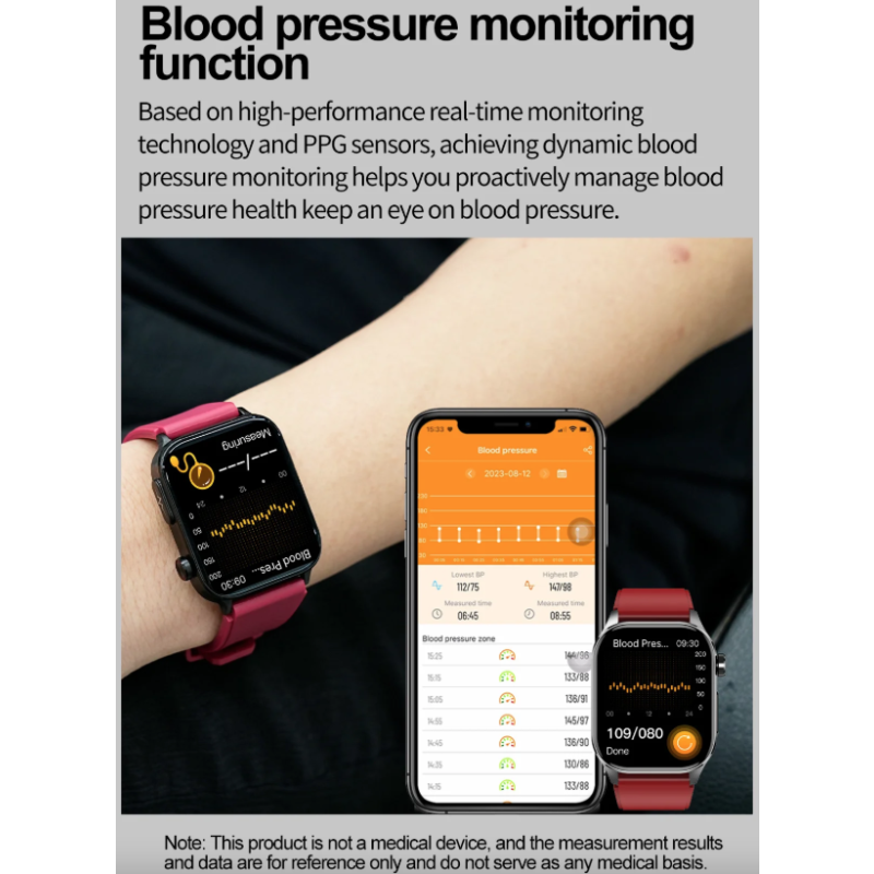 E580 Bloedglucose Smartwatch: ECG, Hartslag, Bloeddruk, IP68. Jouw Gezondheidsbewaker & Welzijn!