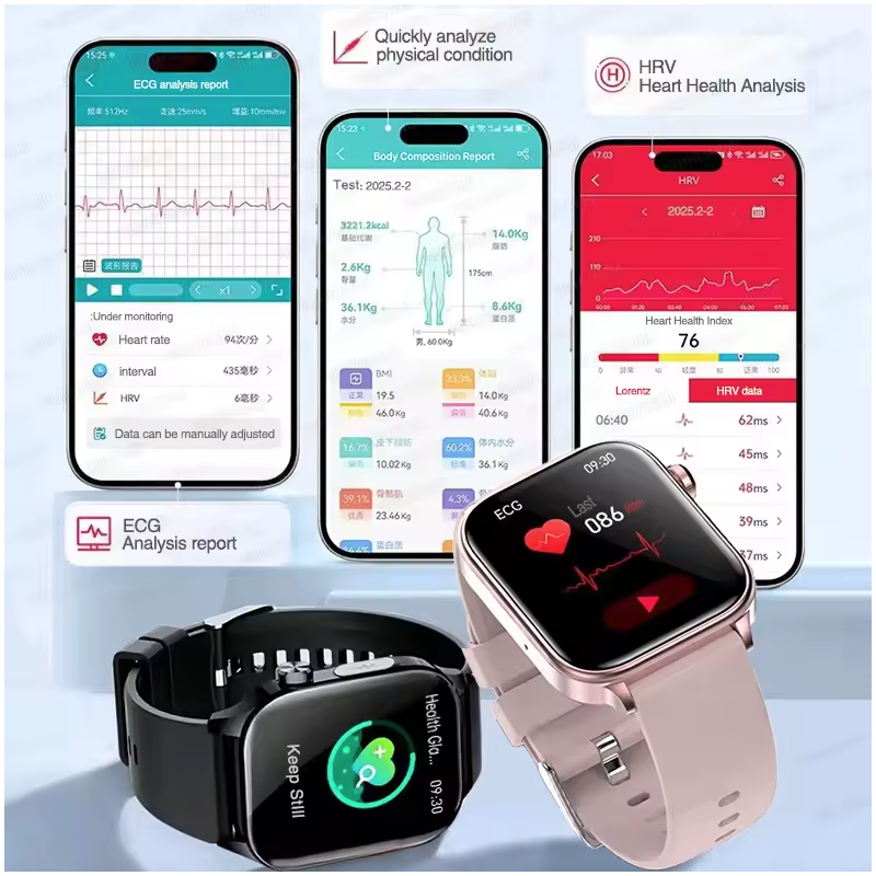 ET585 ECG+PPG AI Gezondheidsdiagnose Smartwatch | Bloedlipid, BP & Urinezuur Meting