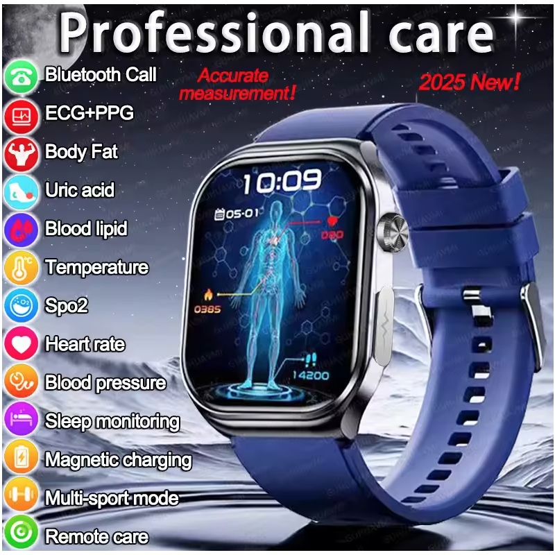 ET585 ECG+PPG AI Gezondheidsdiagnose Smartwatch | Bloedlipid, BP & Urinezuur Meting