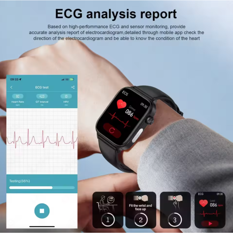 ET585 ECG+PPG AI Gezondheidsdiagnose Smartwatch | Bloedlipid, BP & Urinezuur Meting