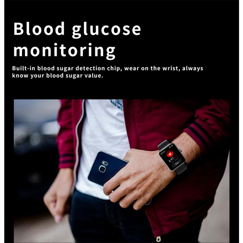 F57L Smartwatch voor Bloedglucose, Bloeddruk, Hartslag & Temperatuur Monitoring | Sport & Gezondheid Fitness Tracker