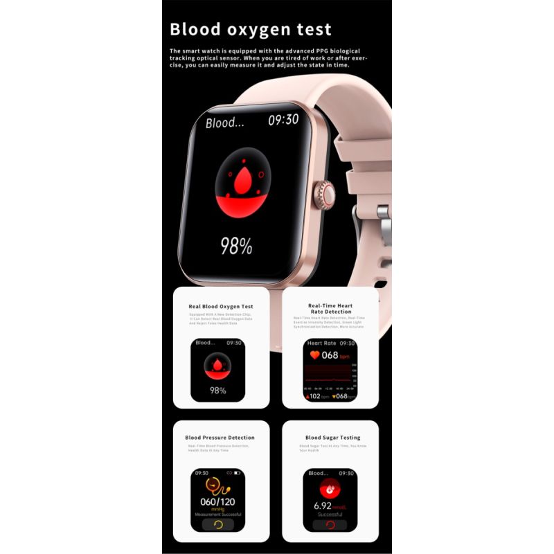 F57L Smartwatch voor Bloedglucose, Bloeddruk, Hartslag & Temperatuur Monitoring | Sport & Gezondheid Fitness Tracker