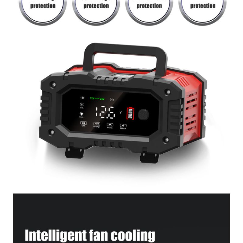 FOXSUR 20A Draagbare Auto Acculader 12V/24V voor Motorfiets Vrachtwagen AGM LiFePO4 Loodzuur Betrouwbare Prestaties