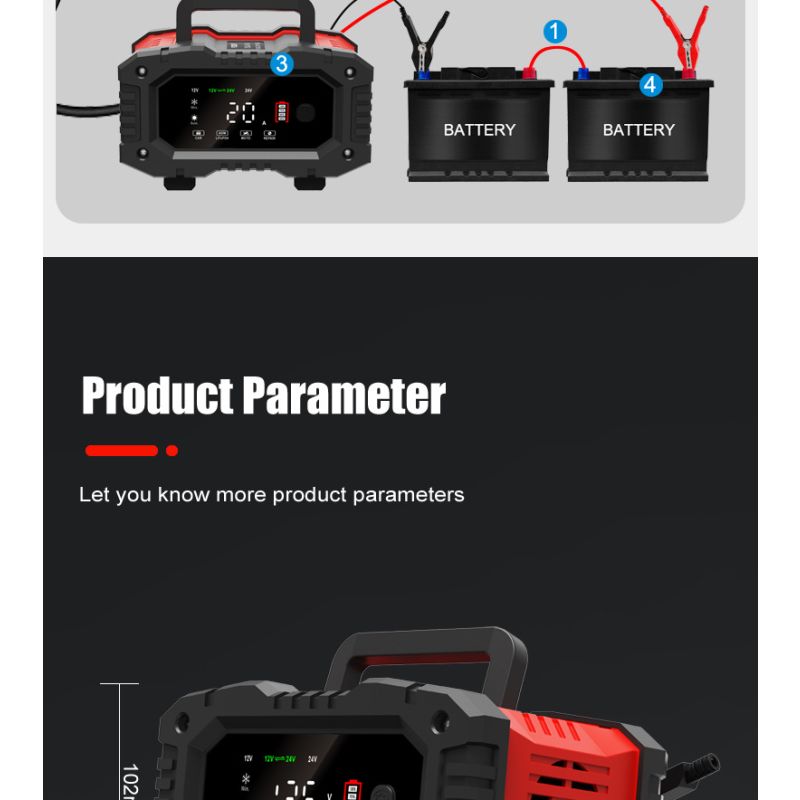 FOXSUR 20A Draagbare Auto Acculader 12V/24V voor Motorfiets Vrachtwagen AGM LiFePO4 Loodzuur Betrouwbare Prestaties