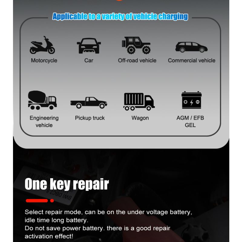 FOXSUR 20A Draagbare Auto Acculader 12V/24V voor Motorfiets Vrachtwagen AGM LiFePO4 Loodzuur Betrouwbare Prestaties