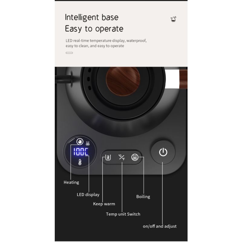 Elektrische Zwanenhalsketel Real-Time Temperatuurregeling Snelle Verwarming Culinaire Delicatessen 1200-watt