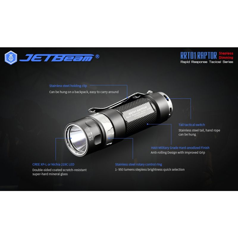 JetBeam Jet-RRT01 XP-L 950 Lumen EDC Zaklamp Heldere LED Duurzaam Outdoor Verlichting Lange Batterijduur
