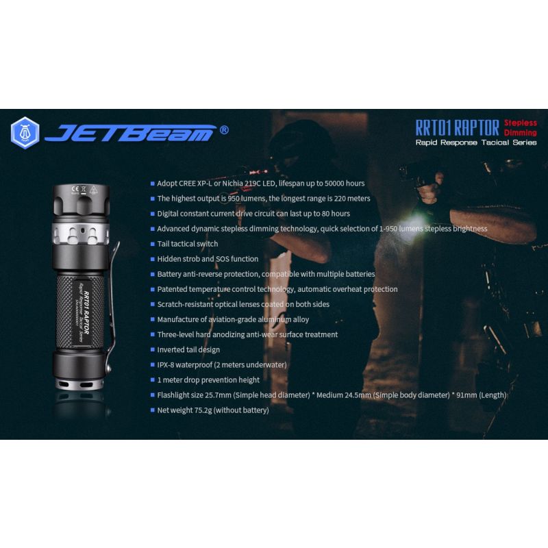 JetBeam Jet-RRT01 XP-L 950 Lumen EDC Zaklamp Heldere LED Duurzaam Outdoor Verlichting Lange Batterijduur