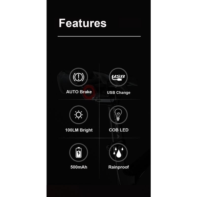 Slimme Fiets Achterlicht met Auto Inductie Remmen LED Verlichting IPX6 Waterdicht USB Opladen Veiligheidslicht