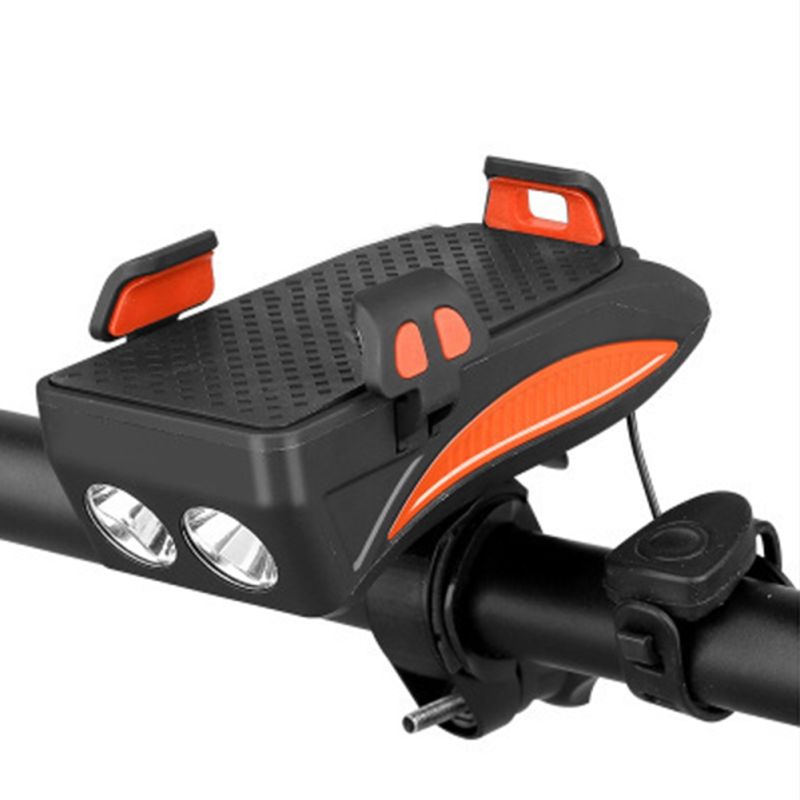 Multifunctionele 4 in 1 MTB fietsverlichting USB oplaadbare LED koplamp met verstelbare telefoonhouder & powerbank