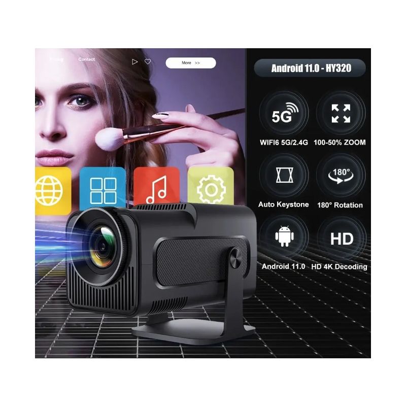 HY320 Android 11 projector 390 ANSI lumen 4K resolutie Dual Wifi6 Bluetooth 5.0 voor thuis en buitenbioscoop