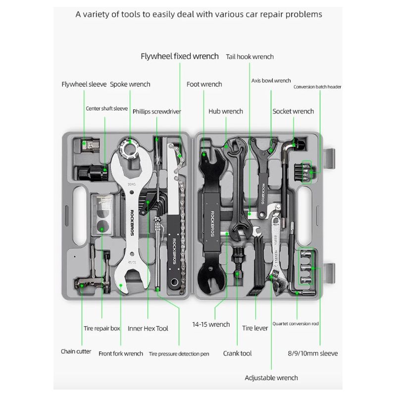 ROCKBROS Fietsgereedschapset Essentiële Koolstofstaal Tools Compacte Opslag Voor Serieuze Fietsers en Reparaties