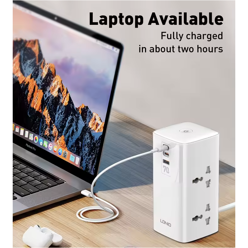 LDNIO Kubus Stekkerdoos - 70W USB-C Oplaadstation | Universele Adapter UK/US/EU Vorm | Ruimtebesparend Thuis/Kantoor
