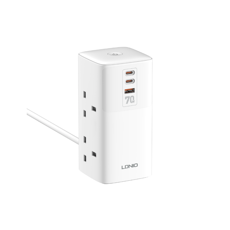 LDNIO Kubus Stekkerdoos - 70W USB-C Oplaadstation | Universele Adapter UK/US/EU Vorm | Ruimtebesparend Thuis/Kantoor