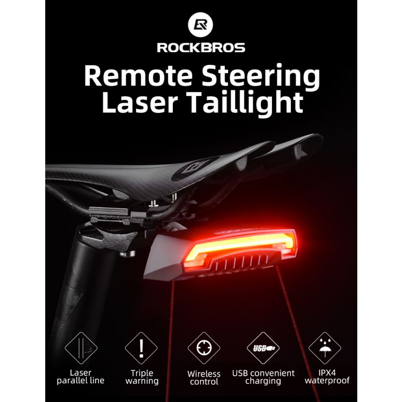 ROCKBROS LKWD-R1 Smart USB LED Fiets Achterlicht met Weglaser en Draadloze Afstandsbediening voor Veiligheid