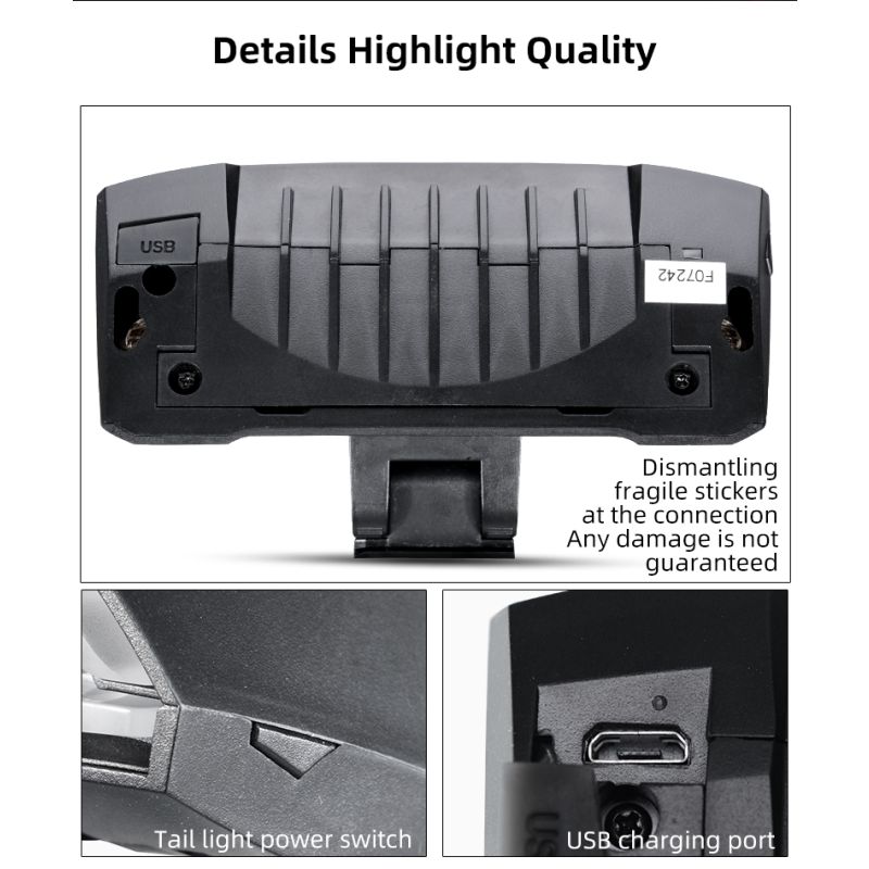 ROCKBROS LKWD-R1 Smart USB LED Fiets Achterlicht met Weglaser en Draadloze Afstandsbediening voor Veiligheid