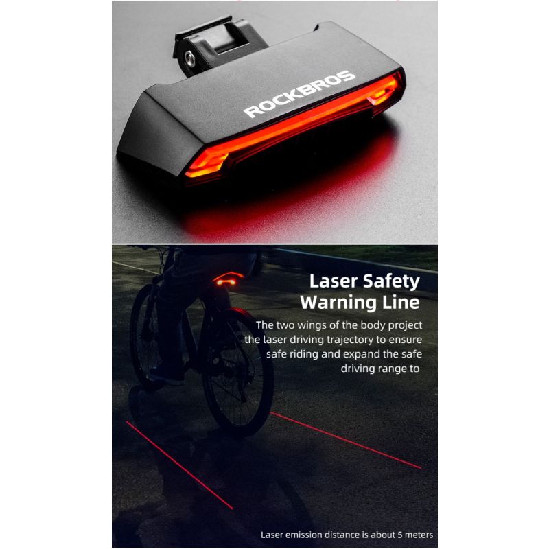 ROCKBROS LKWD-R1 Smart USB LED Fiets Achterlicht met Weglaser en Draadloze Afstandsbediening voor Veiligheid