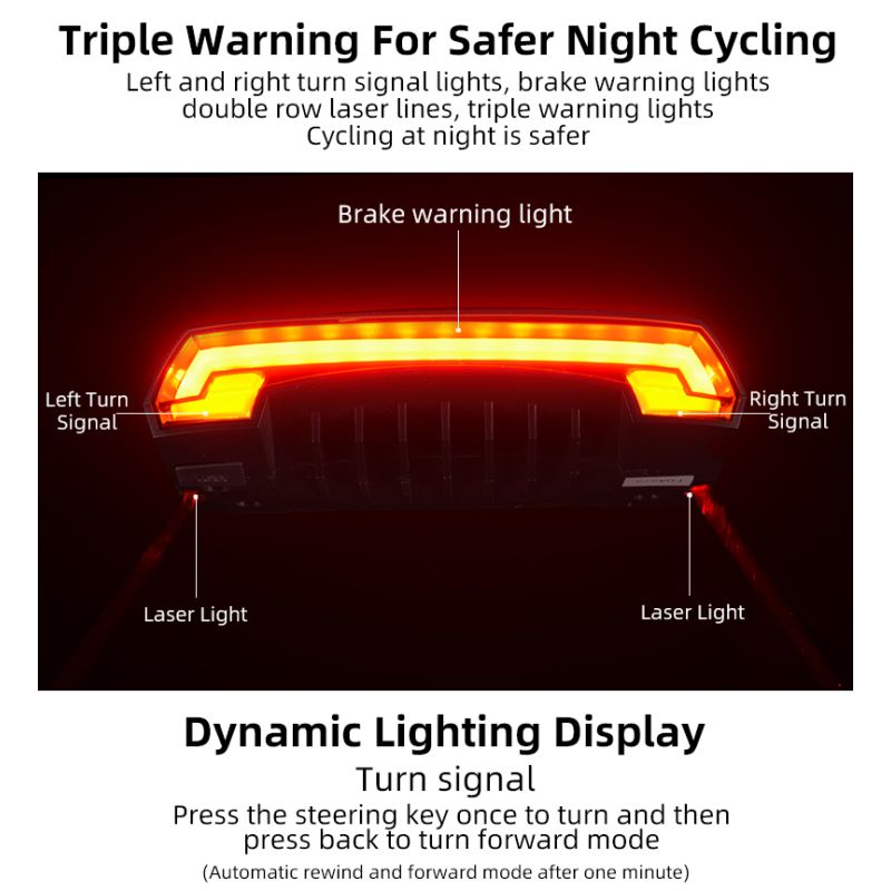 ROCKBROS LKWD-R1 Smart USB LED Fiets Achterlicht met Weglaser en Draadloze Afstandsbediening voor Veiligheid