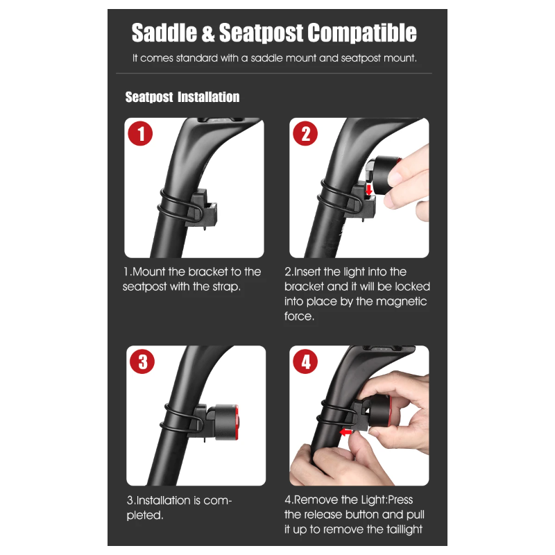 Gaciron LOOP-100 fietsachterlicht hoge helderheid met remsensor lichtgewicht en duurzaam fietsaccessoire