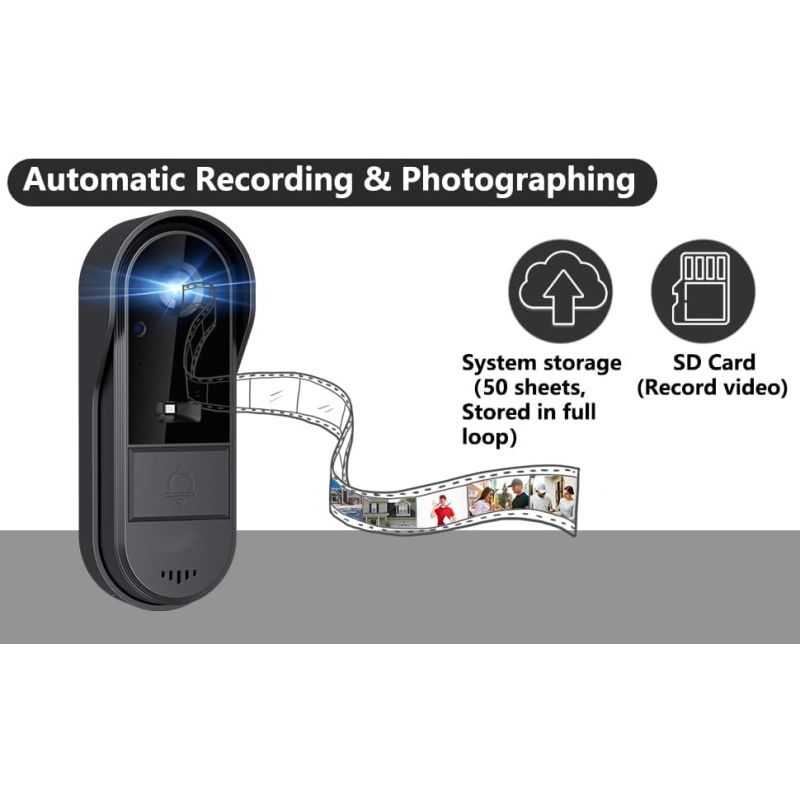 Draadloze Deurbel met Monitorscherm Geen Wifi Vereist Waterdichte Intercom 170° Kijkhoek Nachtzicht Tweerichtingsaudio