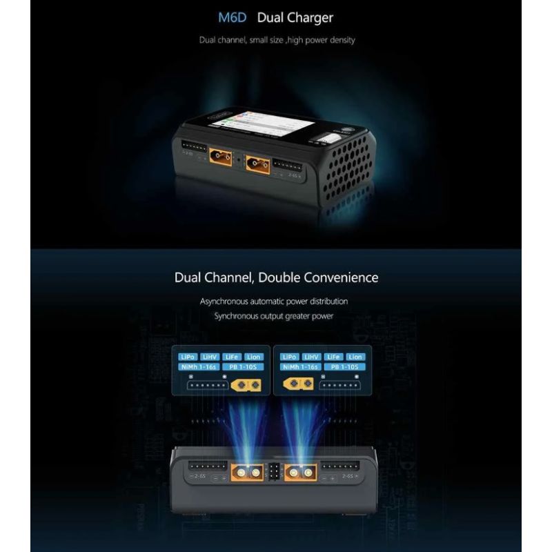 ToolkitRC M6D 500W 15A DC tweekanaals MINI slimme RC-oplader ontlader voor LiPo LiHV snelle batterijprestatie