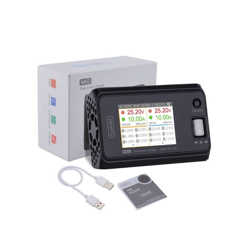 ToolkitRC M6D 500W 15A DC tweekanaals MINI slimme RC-oplader ontlader voor LiPo LiHV snelle batterijprestatie