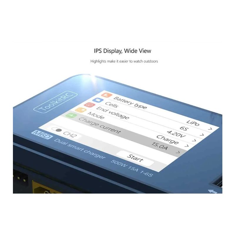 ToolkitRC M6D 500W 15A DC tweekanaals MINI slimme RC-oplader ontlader voor LiPo LiHV snelle batterijprestatie