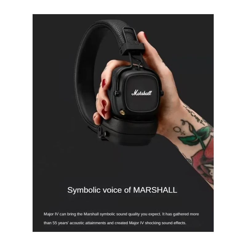 Marshall Major IV Bluetooth-hoofdtelefoon met kenmerkende geluid en draadloos opladen comfortabel ontwerp