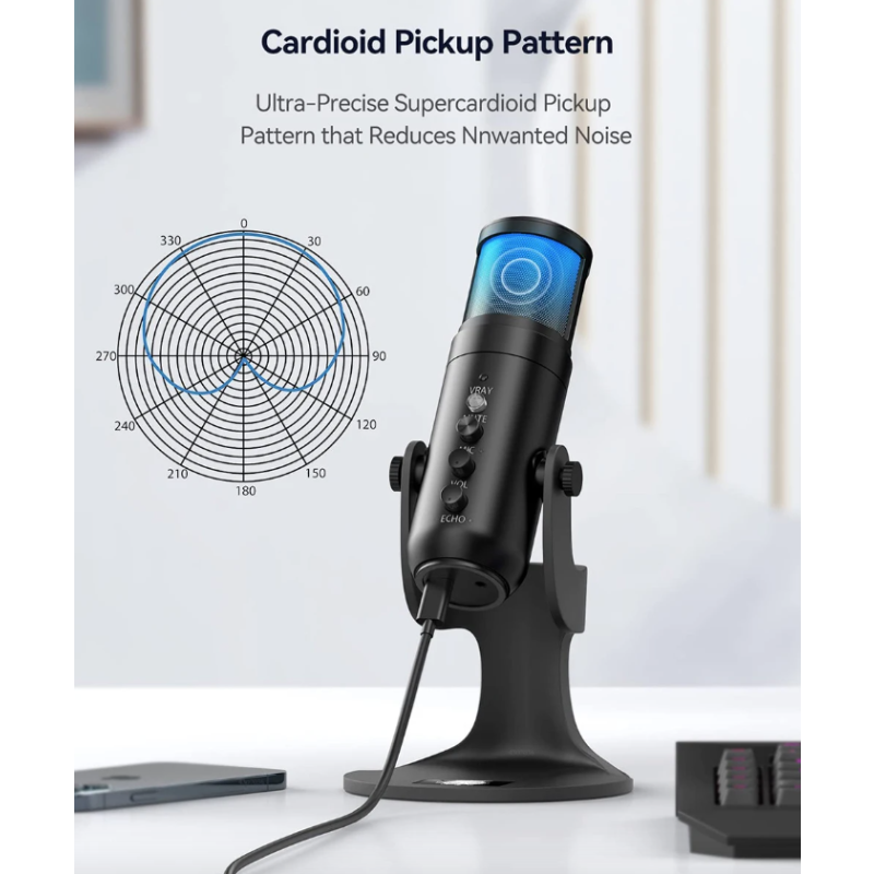 MU900PRO RGB USB microfoon professionele condensatormicrofoon met dynamische RGB-verlichting voor content creators