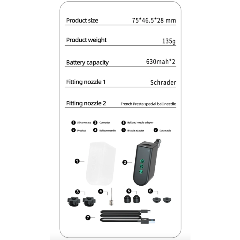 Mini fietspomp draagbare elektrische luchtpomp met oplaadbare batterij hoge precisie druksensor fietsers ideaal