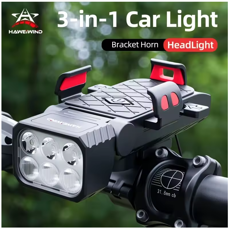 Multifunctioneel Fietslicht 3-in-1: Fietslamp met Claxon, Telefoonhouder, Type-C Opladen | Fietsveiligheid