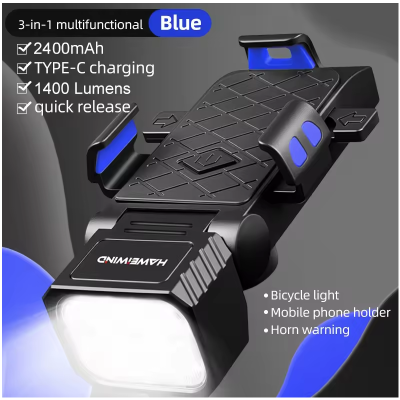 Multifunctioneel Fietslicht 3-in-1: Fietslamp met Claxon, Telefoonhouder, Type-C Opladen | Fietsveiligheid