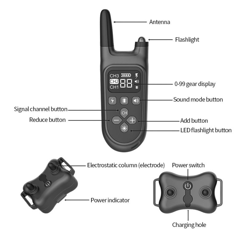 Waterdichte oplaadbare 800m Elektrische Hondentrainingshalsband met LCD-display Verstelbare Trainingsmodi