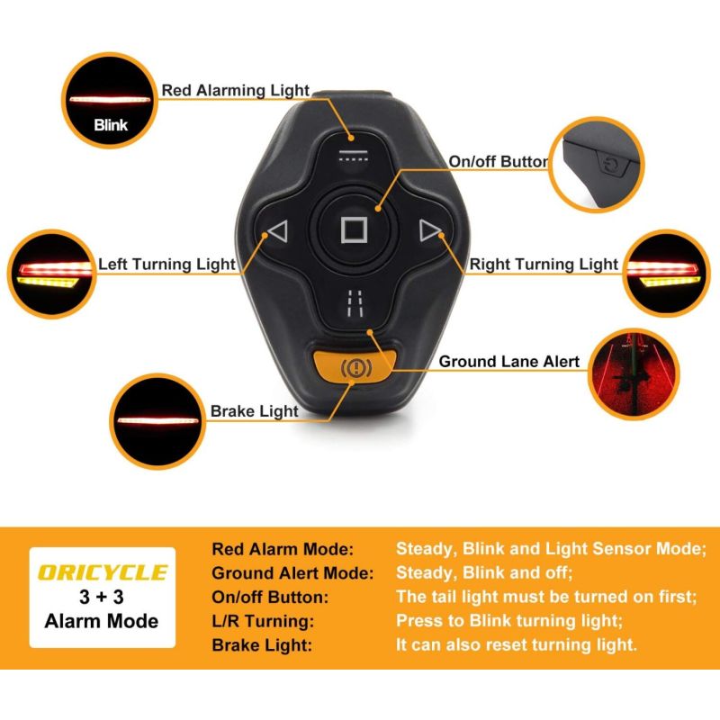 Verbeter je Fietsveiligheid: Ampulla C1 Oplaadbaar Fietsachterlicht met Richtingaanwijzers, Afstandsbediening & Grondbaanprojector