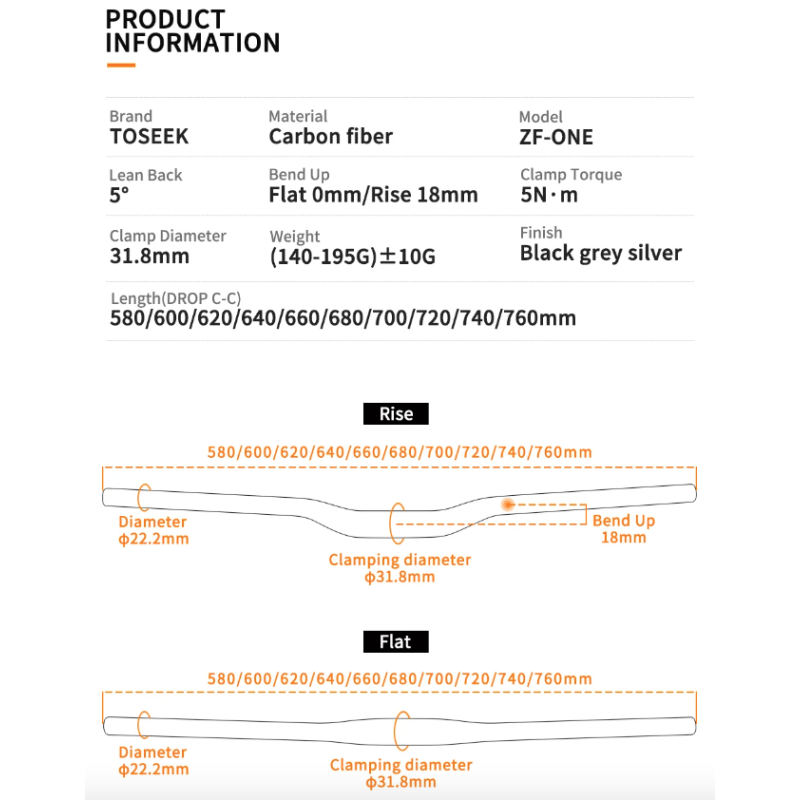 TOSEEK ZF-ONE MTB carbon stuur 31.8mm 580-760mm lichtgewicht mat zwart perfect voor fietsupgrade en prestaties