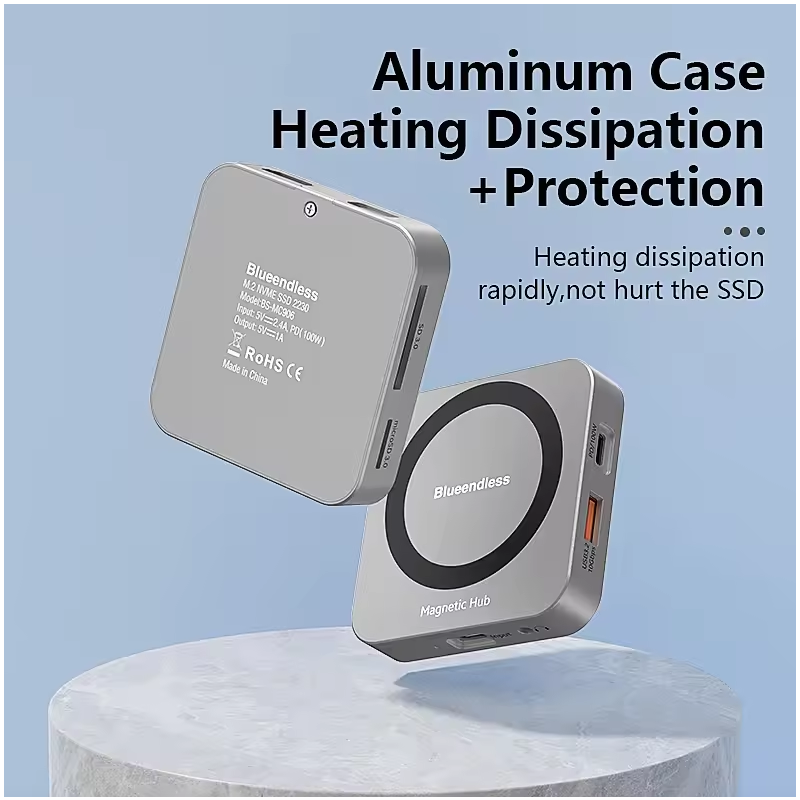 Blueendless M.2 NVMe SSD Docking Station - Magnetisch, Draagbaar, 10Gbps, 100W PD, 4K60Hz HDMI & Kaartlezer