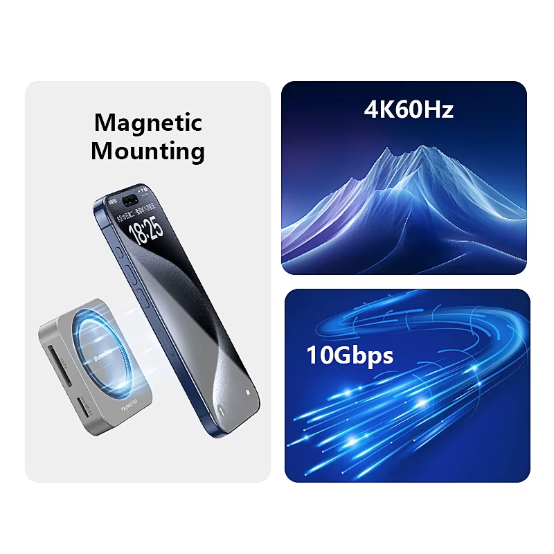 Blueendless M.2 NVMe SSD Docking Station - Magnetisch, Draagbaar, 10Gbps, 100W PD, 4K60Hz HDMI & Kaartlezer