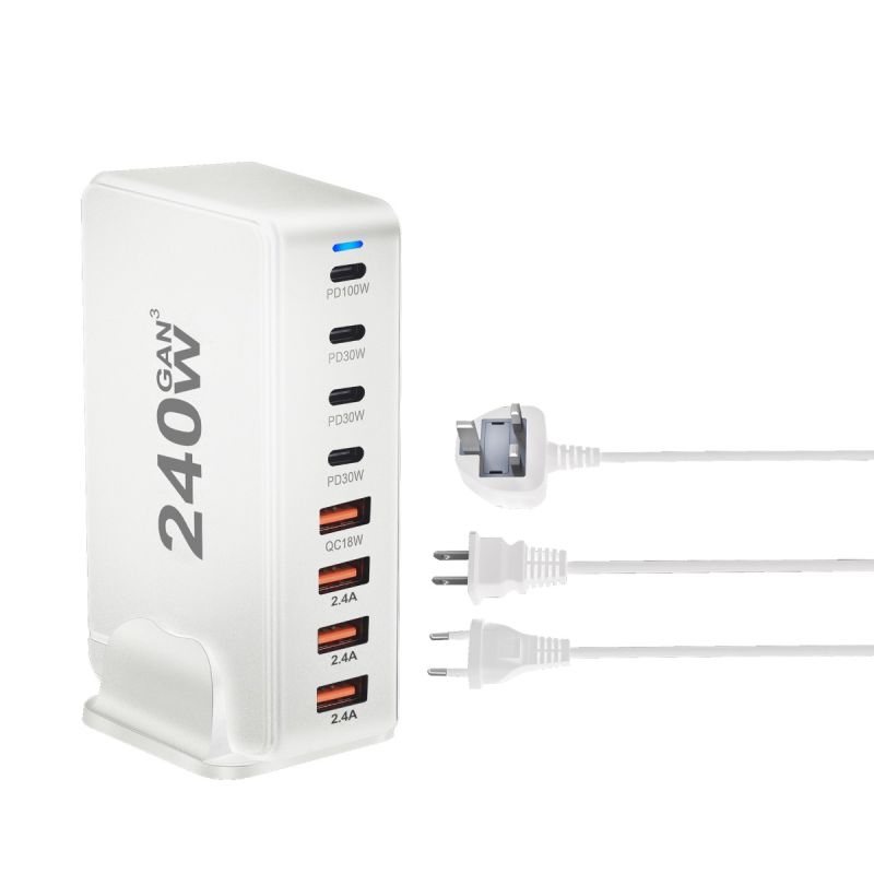 240W GaN Desktop Oplader 8-poorts USB Type C PD Snel Opladen met Slimme Technologie voor Multi-apparaat