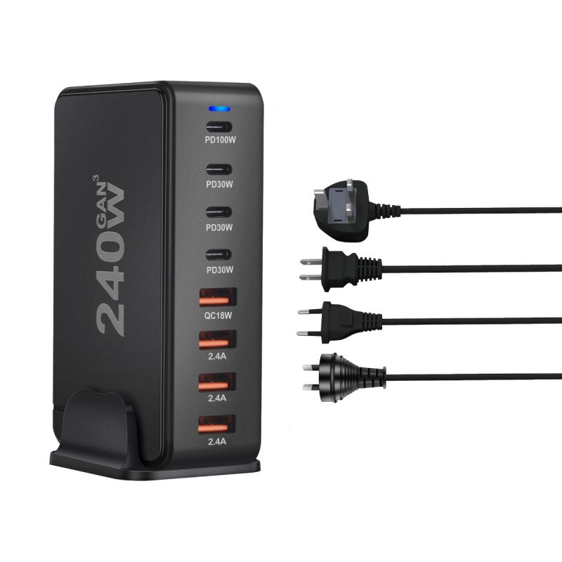 240W GaN Desktop Oplader 8-poorts USB Type C PD Snel Opladen met Slimme Technologie voor Multi-apparaat