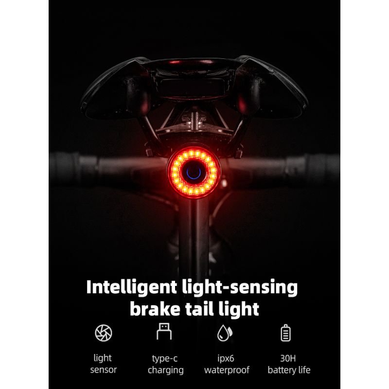 ROCKBROS Q3 fiets achterlicht met slimme remsensor IPX6 waterdicht perfecte fietsaccessoires voor MTB en veiligheid