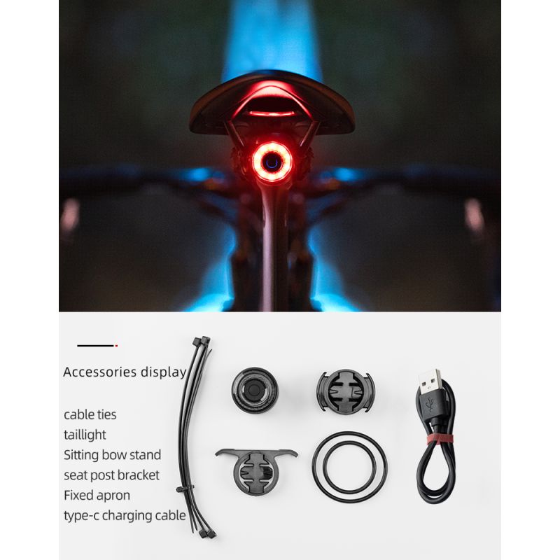 ROCKBROS Q3 fiets achterlicht met slimme remsensor IPX6 waterdicht perfecte fietsaccessoires voor MTB en veiligheid
