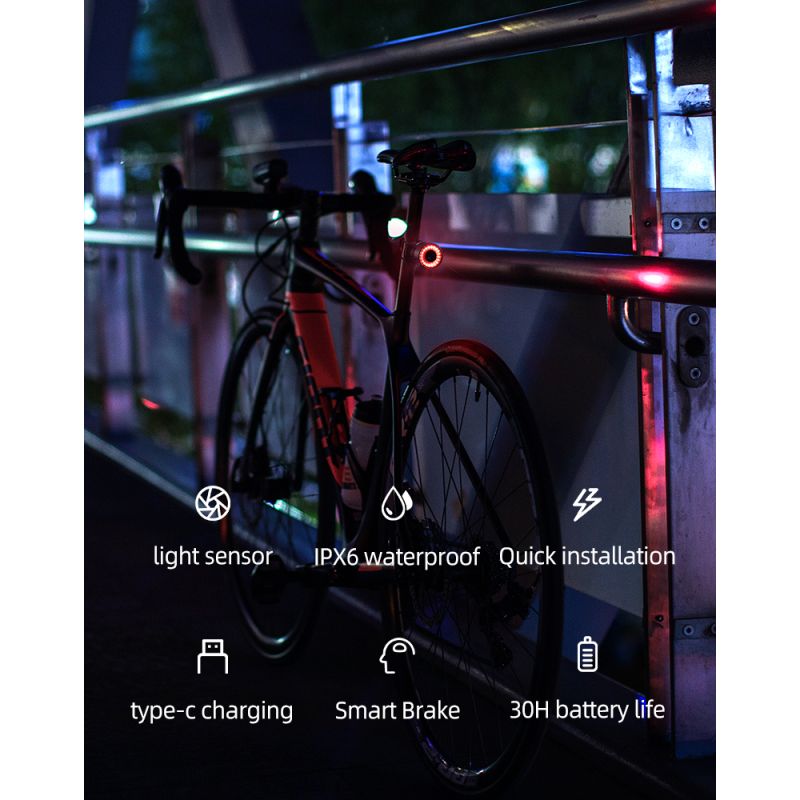 ROCKBROS Q3 fiets achterlicht met slimme remsensor IPX6 waterdicht perfecte fietsaccessoires voor MTB en veiligheid