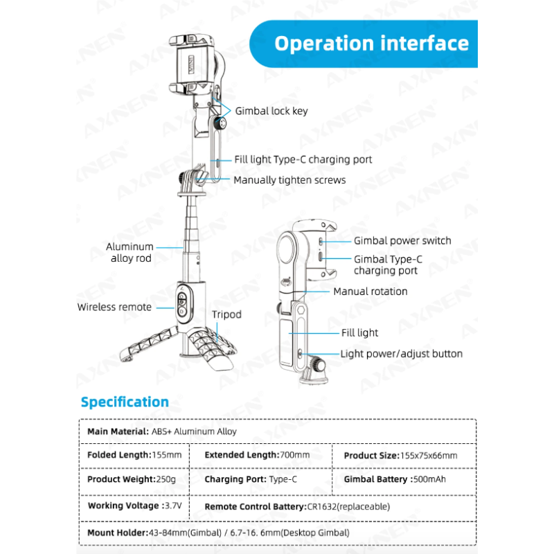 Q18 Selfie Stick 360 graden rotatie gimbal-stabilisator mobiele fotografie gadget met slimme tracking