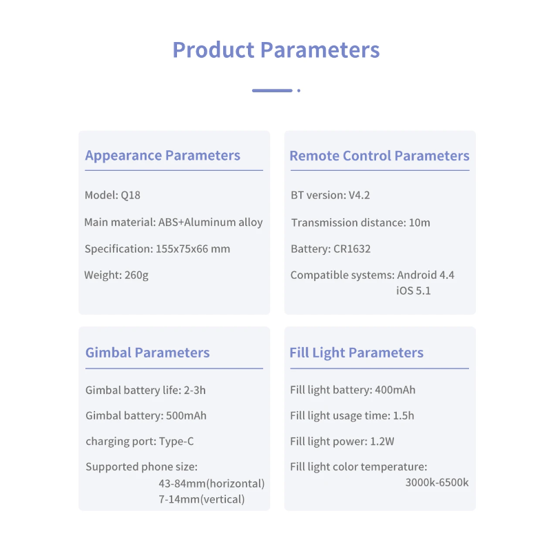 Q18 Selfie Stick 360 graden rotatie gimbal-stabilisator mobiele fotografie gadget met slimme tracking