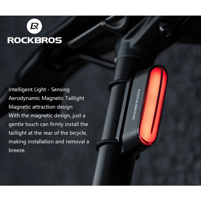 ROCKBROS Fietsachterlicht Magnetisch IPX6 Waterdicht | Smart Sensor voor Nachtveiligheid & Zichtbaarheid