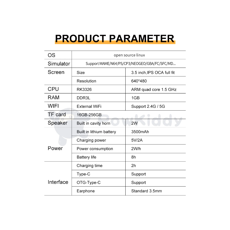 POWKIDDY RGB20S draagbare spelconsole voor nostalgisch gamen met 3,5-inch 4:3 IPS scherm en open source systeem