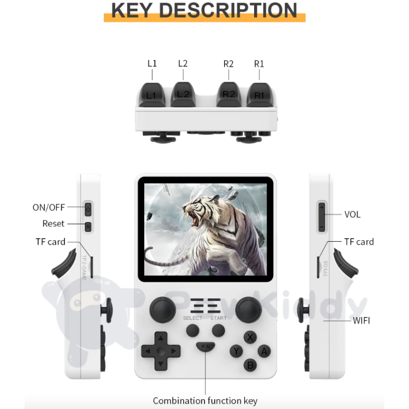 POWKIDDY RGB20S draagbare spelconsole voor nostalgisch gamen met 3,5-inch 4:3 IPS scherm en open source systeem