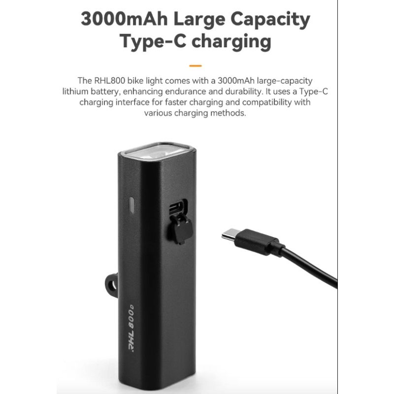 ROCKBROS RHL-1000LUMEN fietskoplamp hoge helderheid regendicht LED Type-C oplaadbaar voor mountainbikers en forenzen